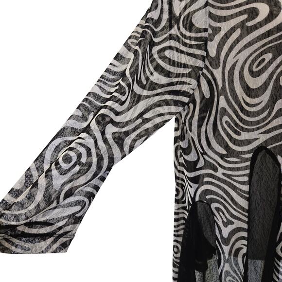 Ali Miles Black/White Mesh Open Front Lightweight Jacket Cardigan Semi-sheer XL - Picture 2 of 12